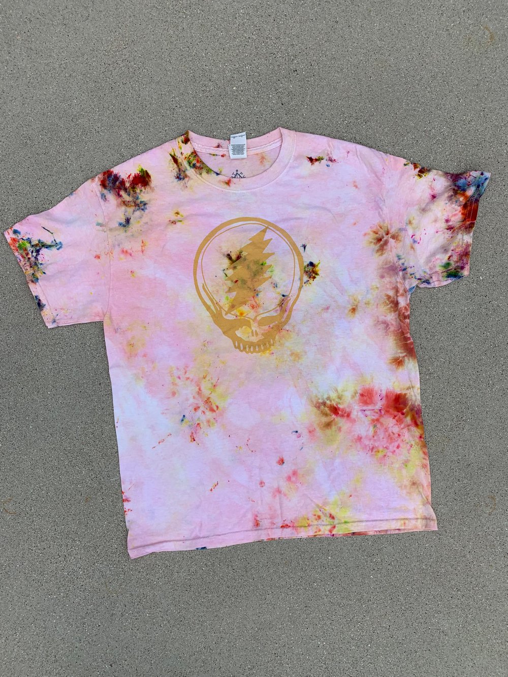 Image of let it shine!! hand dyed and printed t-shirt with gold stealie front print