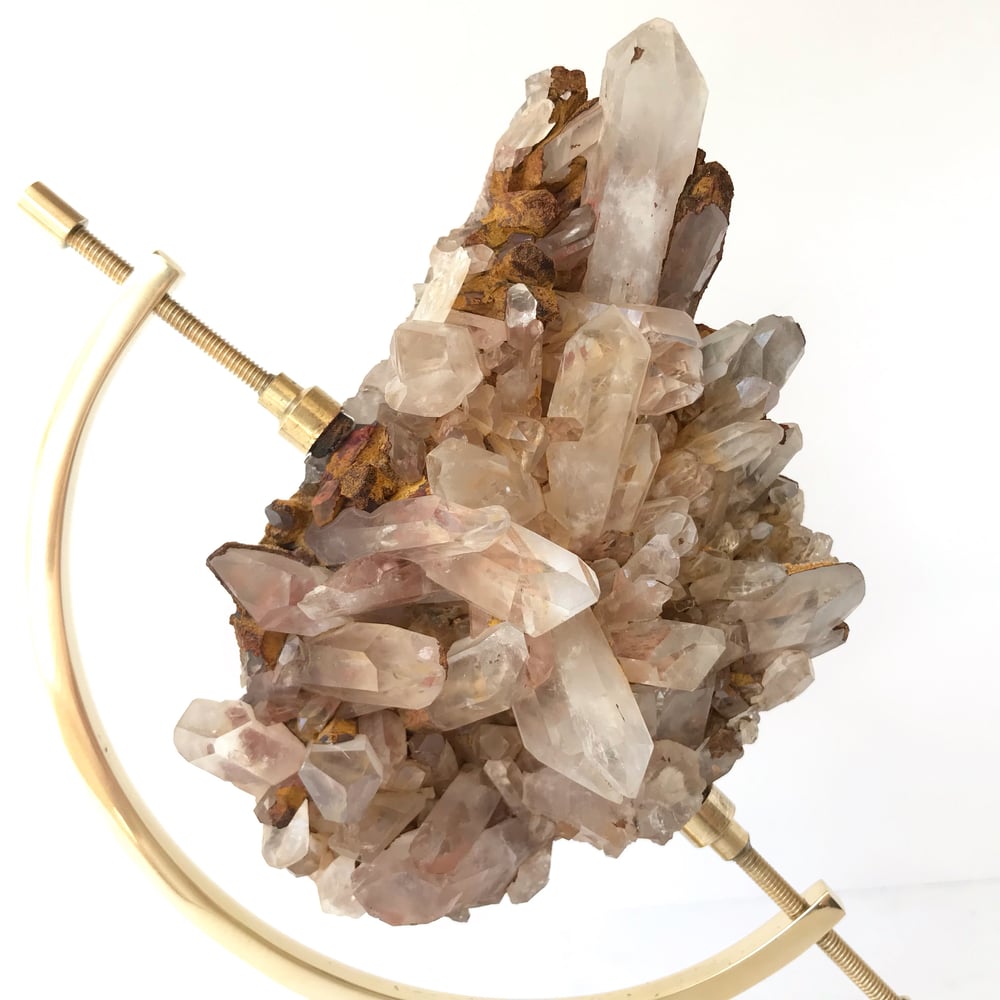 Image of  Pink Quartz no.05 + Brass Arc Stand