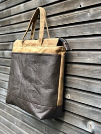 Image 2 of Vegan large tote bag in brown Piñatex™ and waxed canvas office tote laptop tote bag 