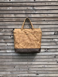 Image 3 of Vegan large tote bag in brown Piñatex™ and waxed canvas office tote laptop tote bag 