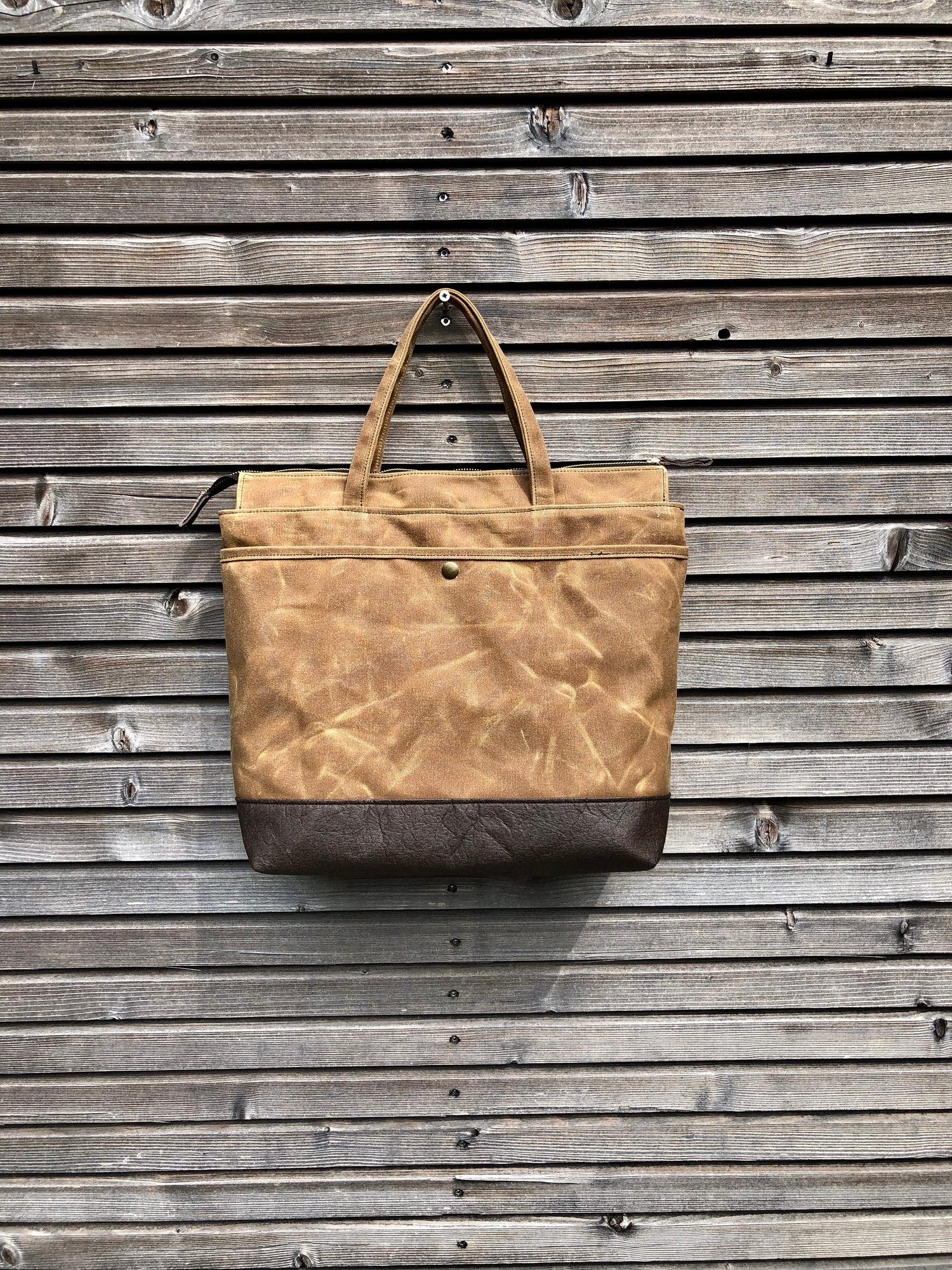 Oversized Tote with Wooden W