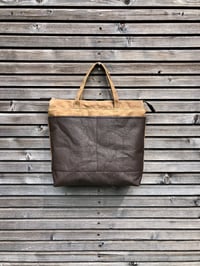 Image 1 of Vegan large tote bag in brown Piñatex™ and waxed canvas office tote laptop tote bag 