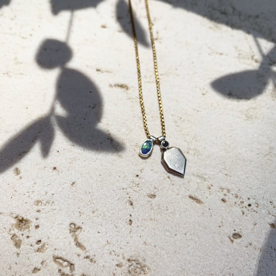Image of Petit boulder opal black spinel charm necklace