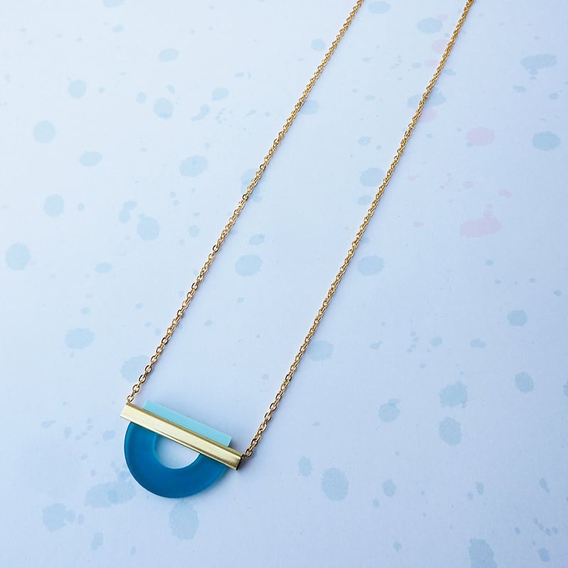 Image of Drop Curve Necklace Teal & Pale Blue