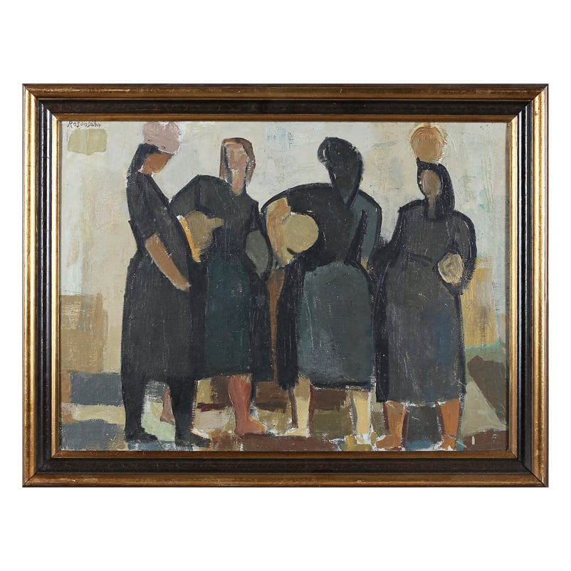 Image of Mid-century Painting, 'Four Women,' Lennart Rosensohn