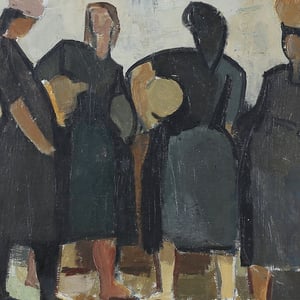 Image of Mid-century Painting, 'Four Women,' Lennart Rosensohn