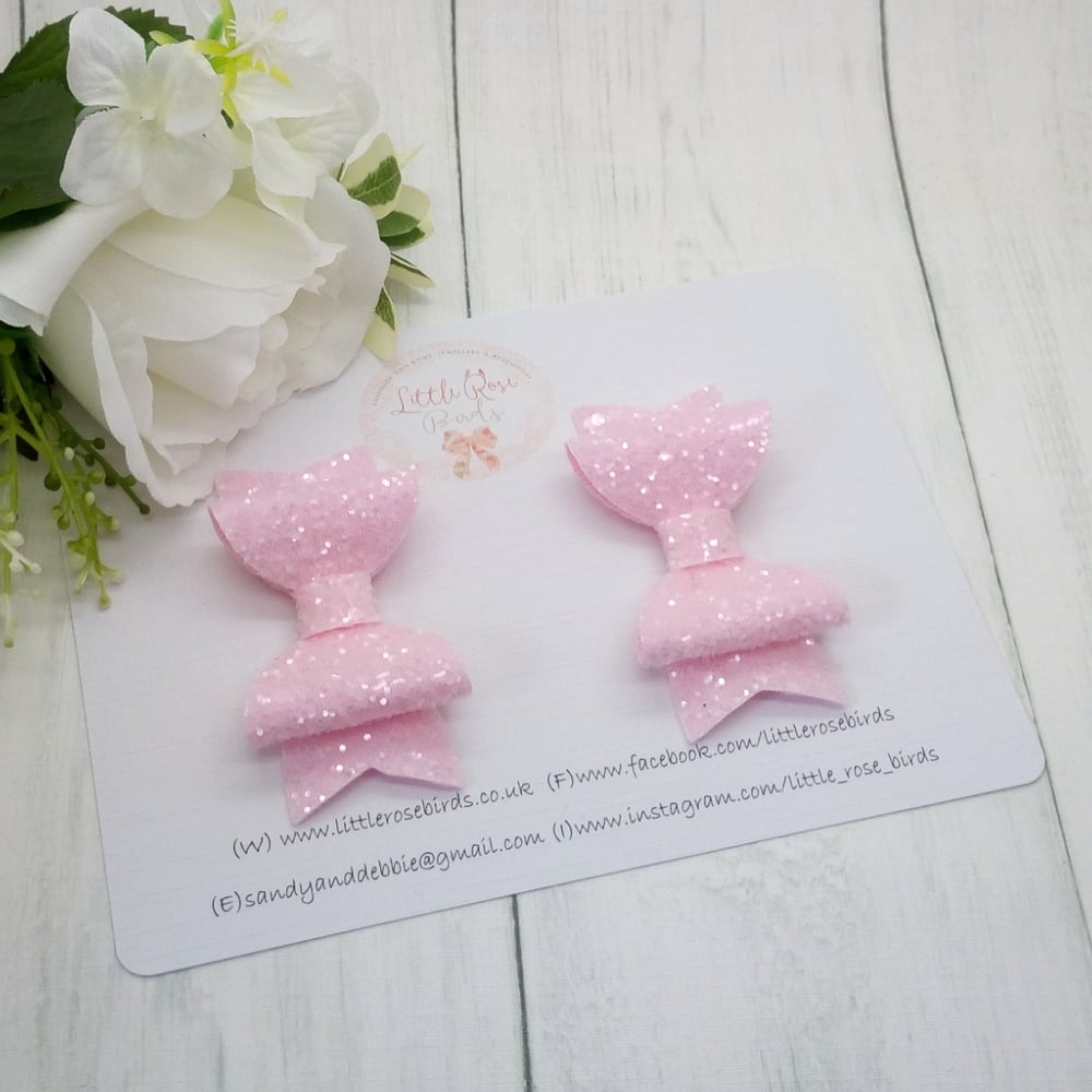 Image of Pink Glitter Pigtail Bows