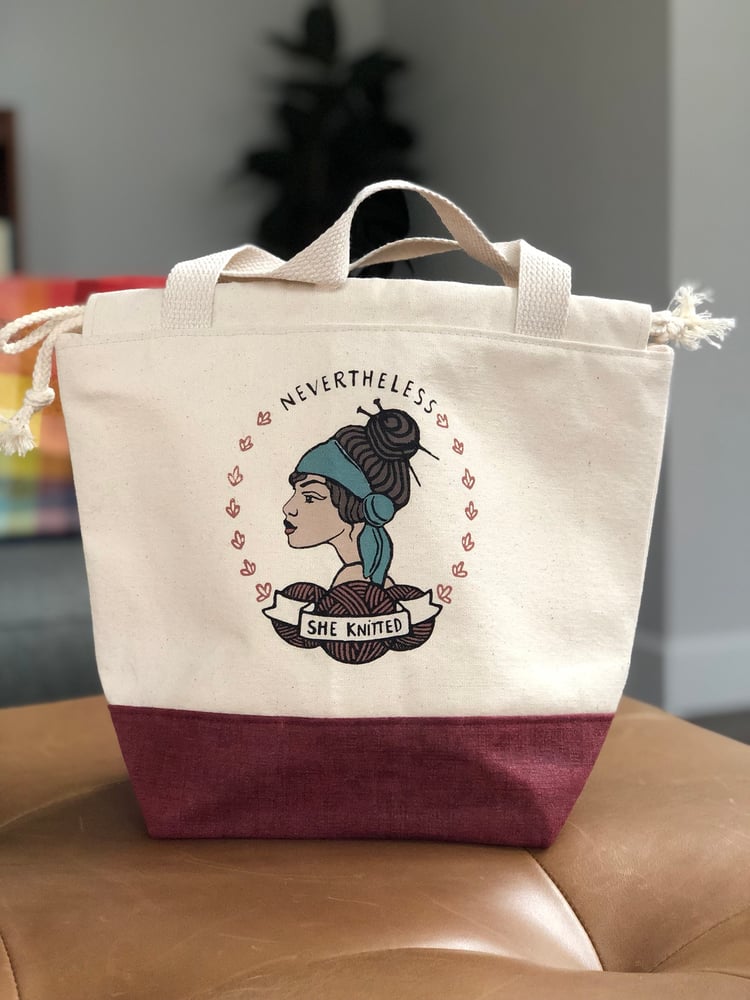Image of Nevertheless She Knitted Project Bag Natural/Brick