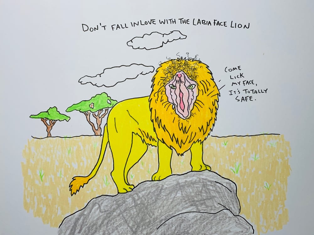 Image of don't fall in love with the labia face lion original drawing