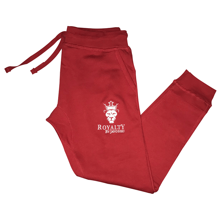 red and white joggers