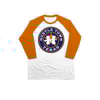 Hustle Town Texas White with Orange Sleeves
