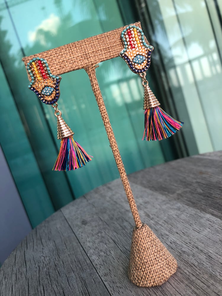 Image of Hamsa Tassel Earrings 