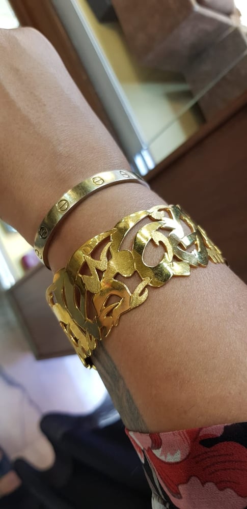 Image of Large Gold Custom Arabic Calligraphy Cuff Bracelet