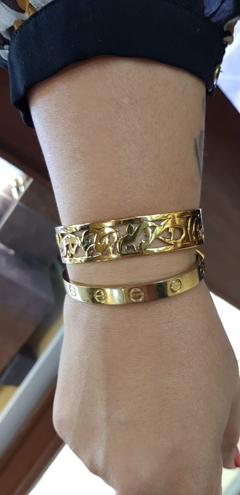 Image of Small Gold Custom Arabic Calligraphy Cuff Bracelet