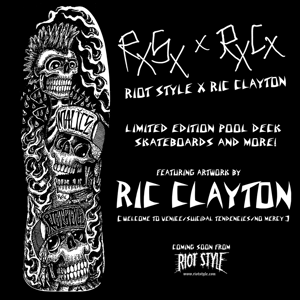 Image of Riot Style x Ric Clayton "Calaveras" Cyco Fatboy / Fish-Tail Pool-Board Skateboard Deck