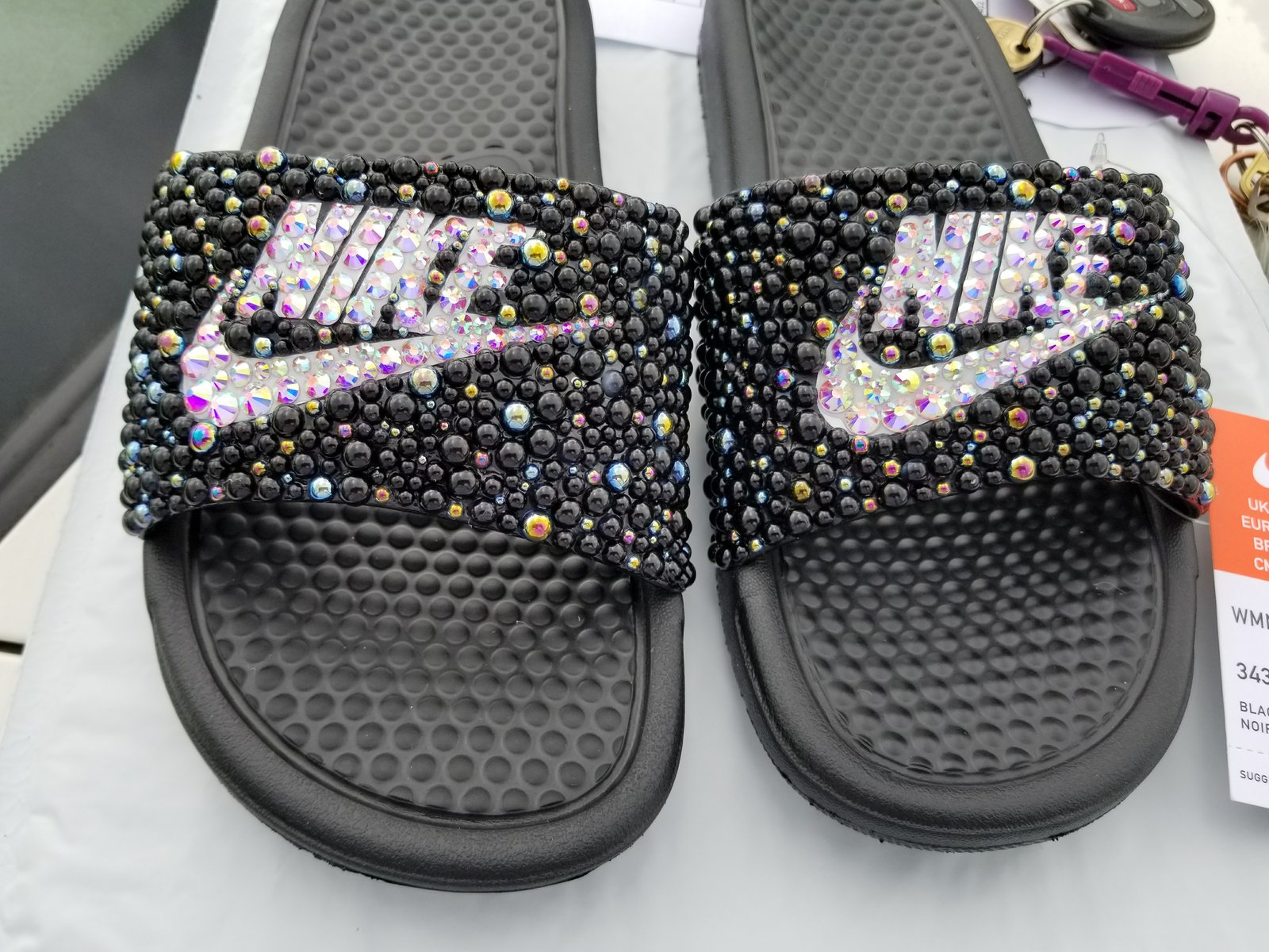 Black Bedazzled Nike Slides 