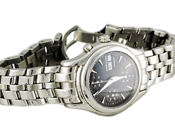 Image of NEW VINTAGE MENS HAMILTON STAINLESS STEEL CHRONOGRAPH AUTOMATIC WATCH, 25 JEWEL WATER RESISTANT 5ATM