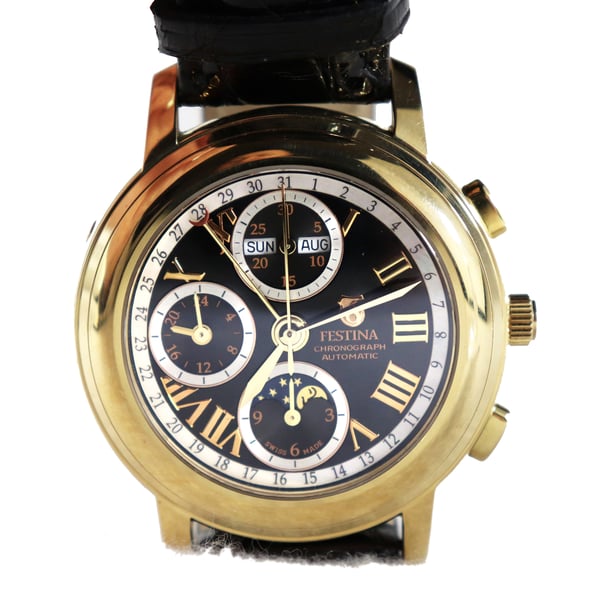 Image of Men's Festina Strata Moon Phase Chronograph Automatic Watch 18K Gold - Black
