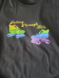 Rainbow Rolling Through Life Black T-Shirt