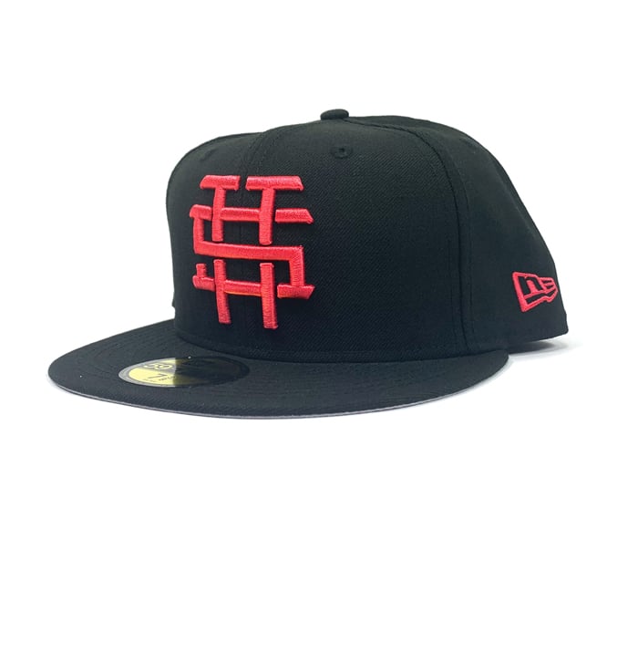Image of 2520 X NEW ERA MONOGRAM LOGO "T5T" 59FIFTY FITTED- BLACK/LAVA RED