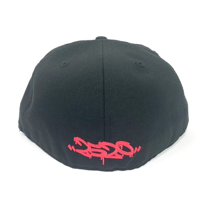 Image of 2520 X NEW ERA MONOGRAM LOGO "T5T" 59FIFTY FITTED- BLACK/LAVA RED