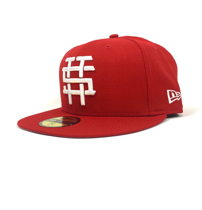 Image of 2520 X NEW ERA MONOGRAM LOGO "T5T" 59FIFTY FITTED - SCARLET