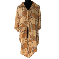 Image 3 of Vintage 90s Tan and Brown Abstract Shirt Dress Tunic Top - Size L - Beverly Rose