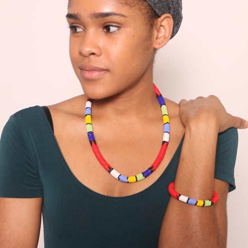 Image of African Beaded Rope Necklace and Bangle Set