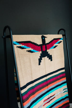 Image of Authentic Mexican Blanket 'Eagles Dare' in COFFEE