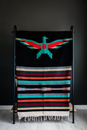 Image of  Mexican Blanket 'Eagles Dare' in BLACK