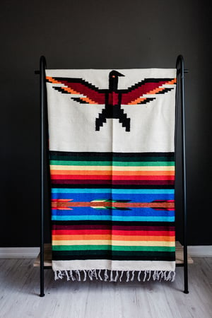 Image of Authentic Mexican Blanket 'Eagles Dare' in CREAM
