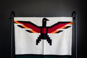 Image of Authentic Mexican Blanket 'Eagles Dare' in CREAM