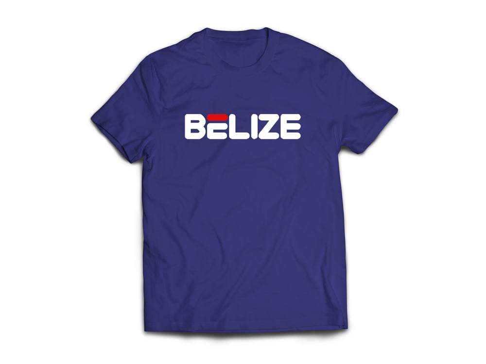 Image of BELIZE T-SHIRT - NAVY BLUE/WHITE (RED) LOGO