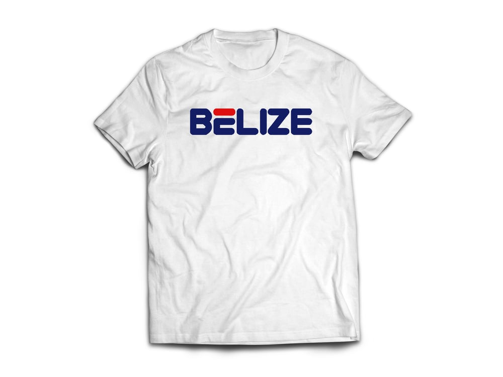 Image of BELIZE - T-SHIRT - WHITE/NAVY BLUE(RED) LOGO