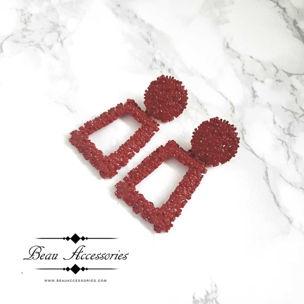 Image of Red Textured Statement Earrings