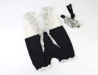 Ivory, Grey & Black Sitter Romper & Luxe Tieback Set