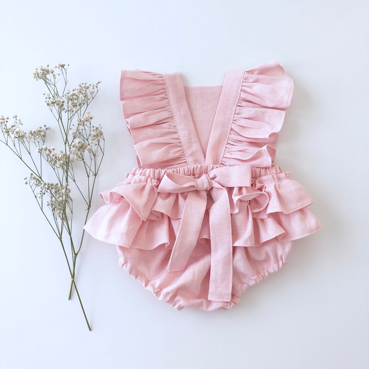 Joy Marie Clothing | Pink linen flutter romper