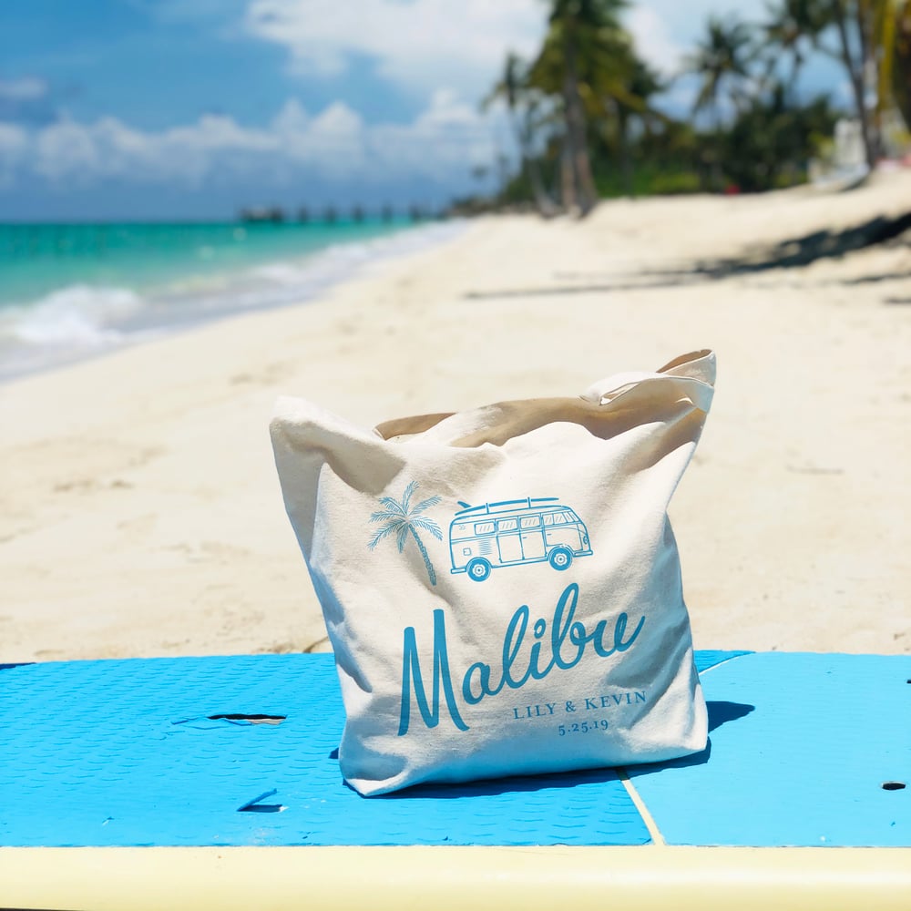 Image of Customizable Malibu Beach Wedding Welcome Tote Bag