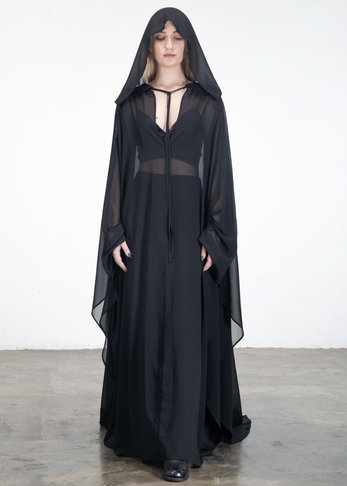 Image of  Black Long Gown With Hooded