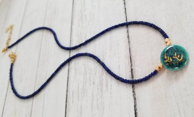 Teal Porcelain + Lapis Necklace