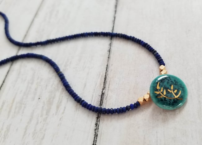 Teal Porcelain + Lapis Necklace