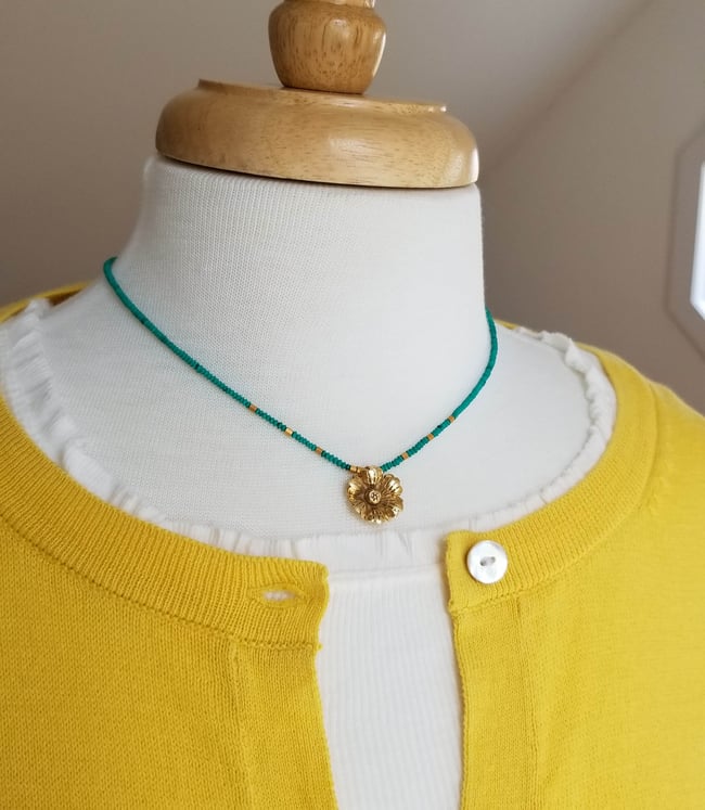 Thai Gold Flower & Malachite Necklace