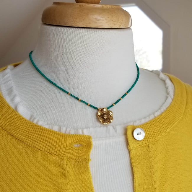 Thai Gold Flower & Malachite Necklace