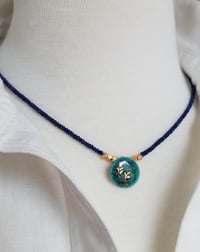 Image 4 of Teal Porcelain + Lapis Necklace