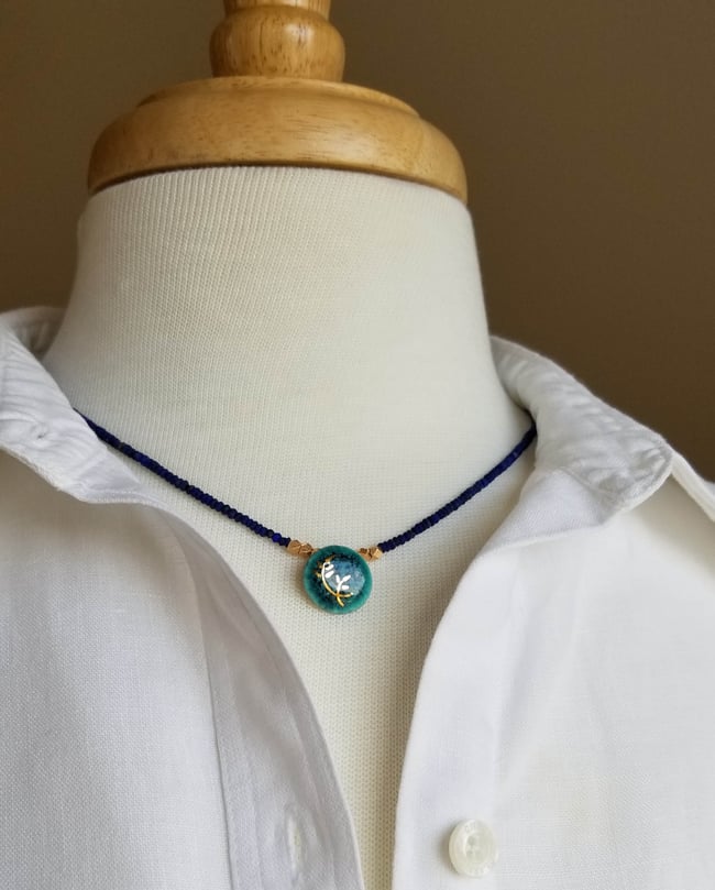 Teal Porcelain + Lapis Necklace