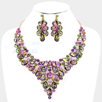 Round Stone Tear Drop Cluster Necklace