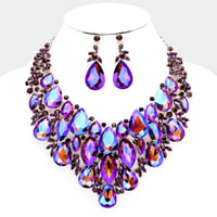 Crystal Glass Teardrop Statement Necklace