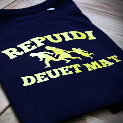 Image of T-shirt mixte noir "Repuidi deuet mat" (= Refugees Welcome) — Bio & Équitable