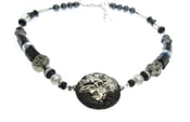 Image of ONE OFF Flat Lava with Fused Silver and Diamonds Necklace