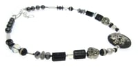 Image 3 of ONE OFF Flat Lava with Fused Silver and Diamonds Necklace
